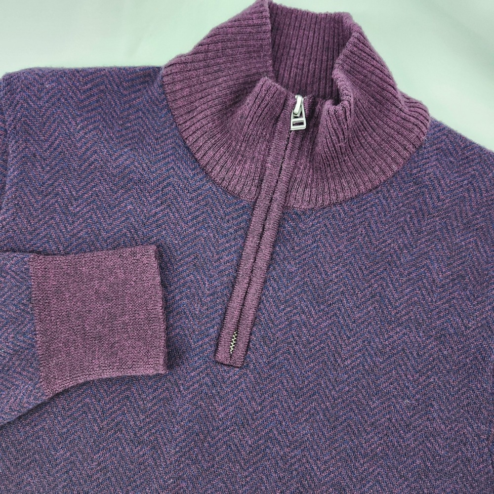 Bonobos Mens Merino Wool Quarter Zip Sweater Size M Purple Herringbone Slim Fit